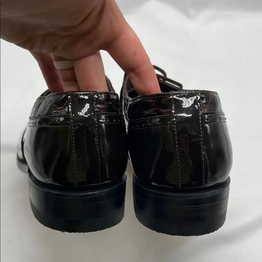 Stacy Baldwin Brown Patent Leather Oxford Wingtip Dress Shoes